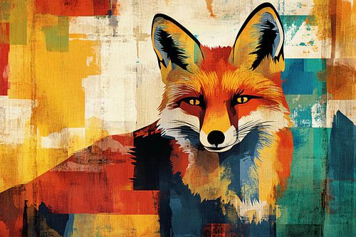 Popart schilderij van kleurrijke vos