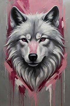 Dynamischer abstrakter Wolf mit rosa Akzenten von De Muurdecoratie