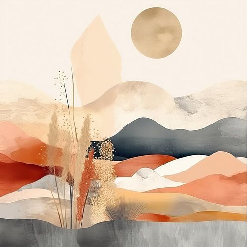 Malerei Landschaft - Landschaft Boho in Erdtönen