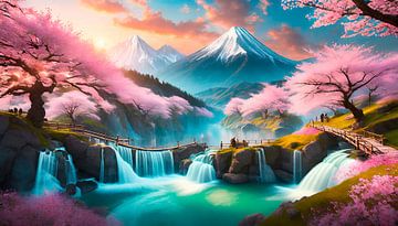 Asia with mountains and waterfall by Mustafa Kurnaz