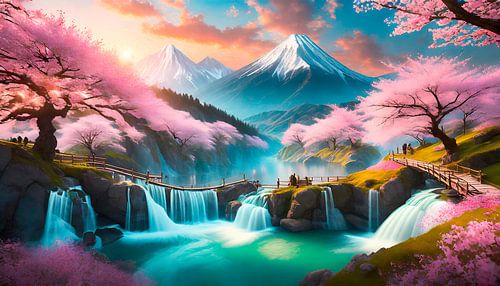 Azië met bergen en waterval