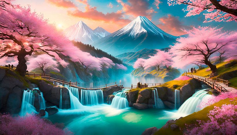 Asia with mountains and waterfall by Mustafa Kurnaz