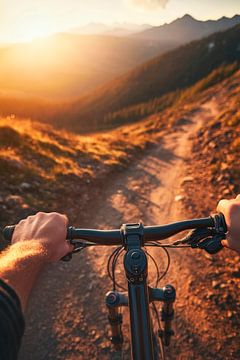 Mountainbiken bij zonsondergang van Poster Art Shop