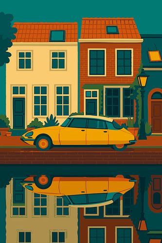Citroën DS by Datch canal – retro art print with classic car