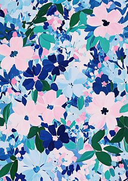 Floral Pink Blue Flowers Pastel Matisse Inspired Abstract