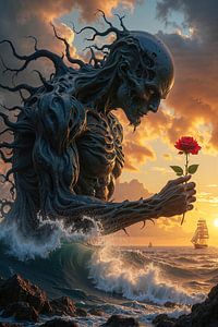 Dark Fantasy Wandbild: MELANCHOR - Der traurige Dämon mit seiner Rose