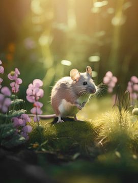 Une souris rêveuse dans une splendeur florale sur Eva Lee