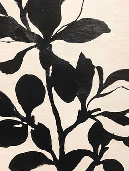 Abstract minimalistisch schilderij met botanische motieven in zwart en beige