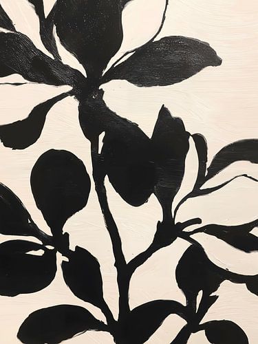 Abstract minimalist black beige botanical painting