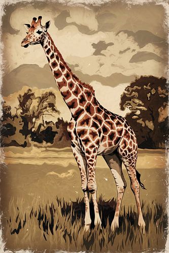 Vintage giraffe schilderij in sepia