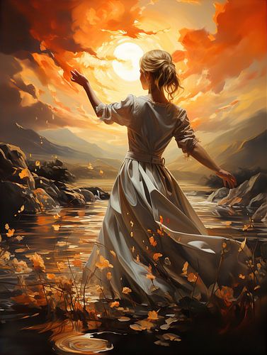 Tanzende Frau bei Sonnenuntergang