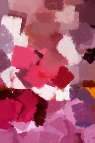 Modern abstract schilderij in neonroze, paars, bruin