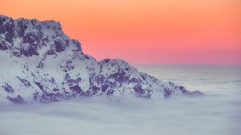 Untersberg at sunset, above the clouds in the evening in Bavaria