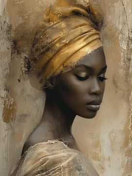 Porträt einer afrikanischen Frau, modern und teilweise abstrakt von Carla Van Iersel
