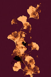 Ginkgo doré sur des nuances profondes d'aubergine — composition 2 sur Vorm en Gloed
