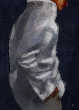 Modernes Gemälde einer Frau in einem weißen Hemd. von Hella Maas