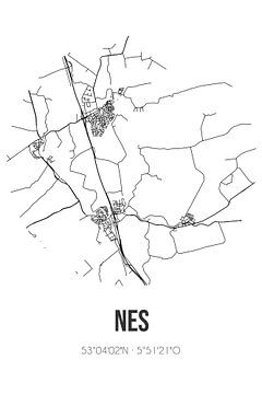 Nes (Fryslan) | Landkaart | Zwart-wit van Rezona