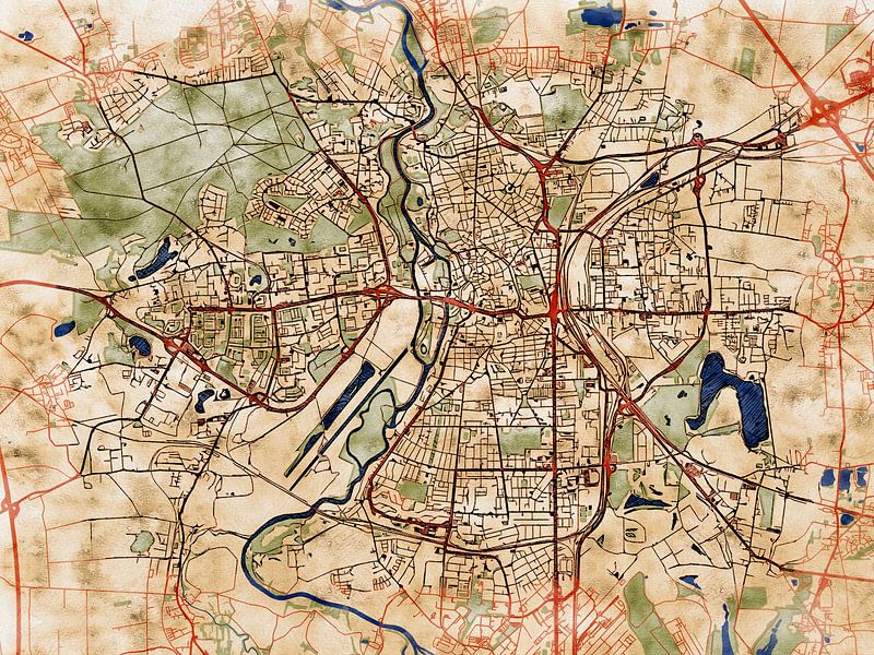 Map of Halle (Saale) with the style 'Serene Summer' by Maporia