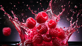 Frambozen in water met druppels