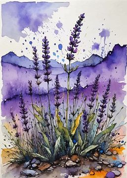 Lavendel Brutal Aquarell - Raw Botanical Expression Kunst