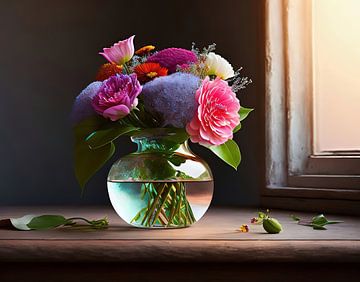 Stilleven met gekleurde bloemen van The Digital Artist