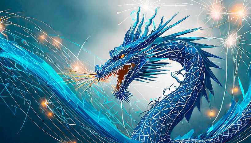 Blue dragon with wings by Mustafa Kurnaz