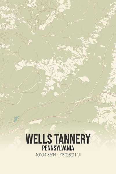 Vieille carte de Wells Tannery (Pennsylvanie), USA. par Affiches de lieux