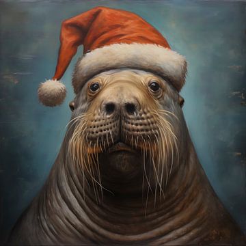 Walrus met Kerstmuts op van Whale & Sons