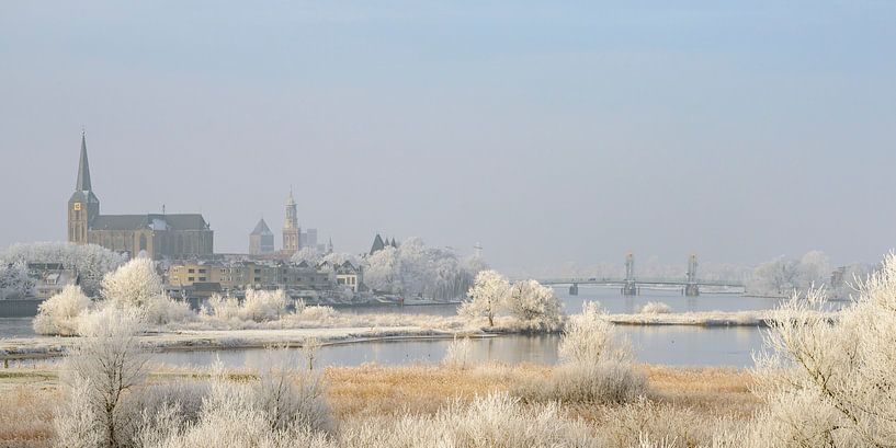 Ansicht über Kampen und Fluss IJssel im Winter in Holland von Sjoerd van der Wal Fotografie