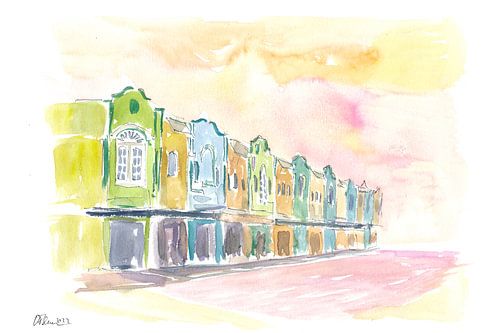 Dunedin Nouvelle-Zélande Aquarelle Scène de rue