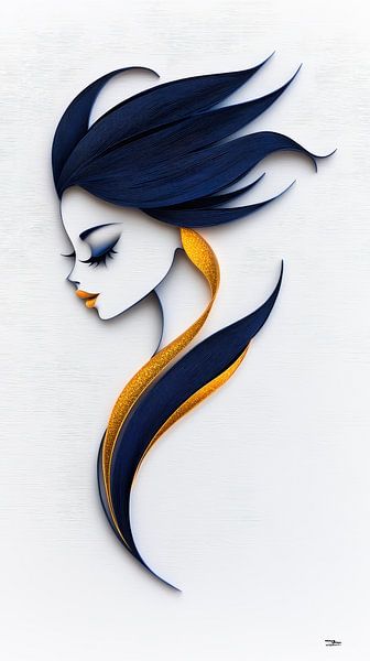 Vrouwenportretten in Papier, Goud en Multicolor van Gelissen Artworks