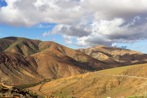 Volcanic landscape with different coloured mountains on the island of Fuerteventura