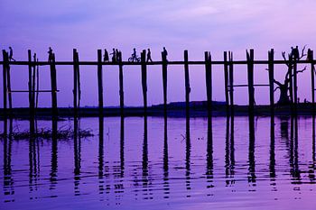 Zonsondergang U-Bein brug, Mandalay Myanmar