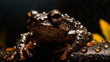 Frog in the rain with raindrops by Mustafa Kurnaz