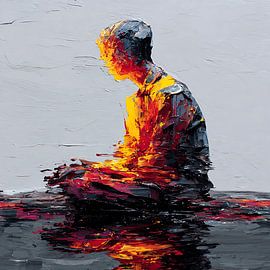 Surreal Dissolving Figure in Water Abstract Emotional Painting Dreamlike Identity Transformation Artwork by Aden Pink Studio