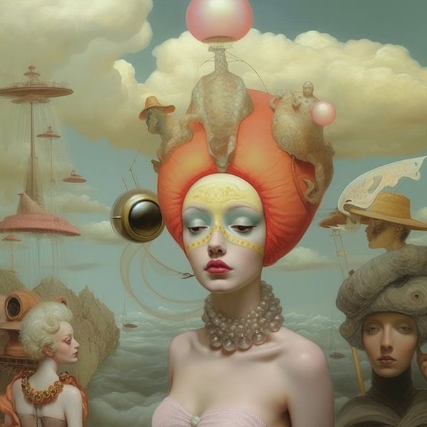 Des gens dans un paysage de conte de fées étrange et bizarre par Art Bizarre