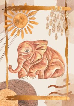 Watercolor poster with a baby elephant