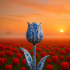 Delfts Blauwe Tulp bij Zonsopkomst van But First Framing
