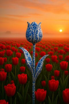 Delfts Blauwe Tulp bij Zonsopkomst van But First Framing