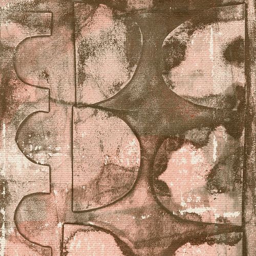 Gedurfde abstracte vormen - monotype in warme neutrale tinten