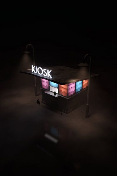 Einsamer Kiosk in einer nebligen Nacht (Format 3:2) von Jörg Hausmann