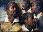 Peter Paul Rubens, Vier Studien eines Mohrenkopfes - 1616 von Atelier Liesjes Miniaturansicht