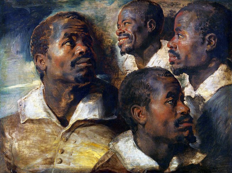 Peter Paul Rubens, Vier studies van een hoofd van een Moor - 1616 van Atelier Liesjes