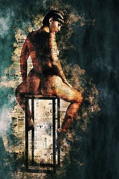 Nackte Frau sitzt auf einem Hocker (Erotik) von Art by Jeronimo