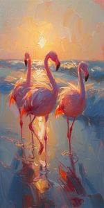 Flamingo's bij Zonsopgang van Whale & Sons