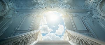 Hemelse trap in het licht van de wolken van Poster Art Shop