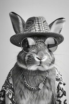 Modebewust konijn met zonnebril en hoed van Felix Brönnimann