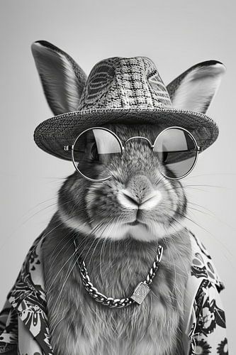 Fashion-conscious rabbit with sunglasses and hat