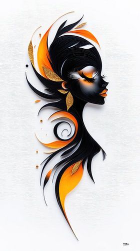 Vrouwenportretten in Papier, Goud en Multicolor