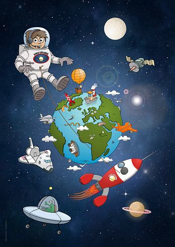 All around the earth. Illustratie in cartoon stijl.